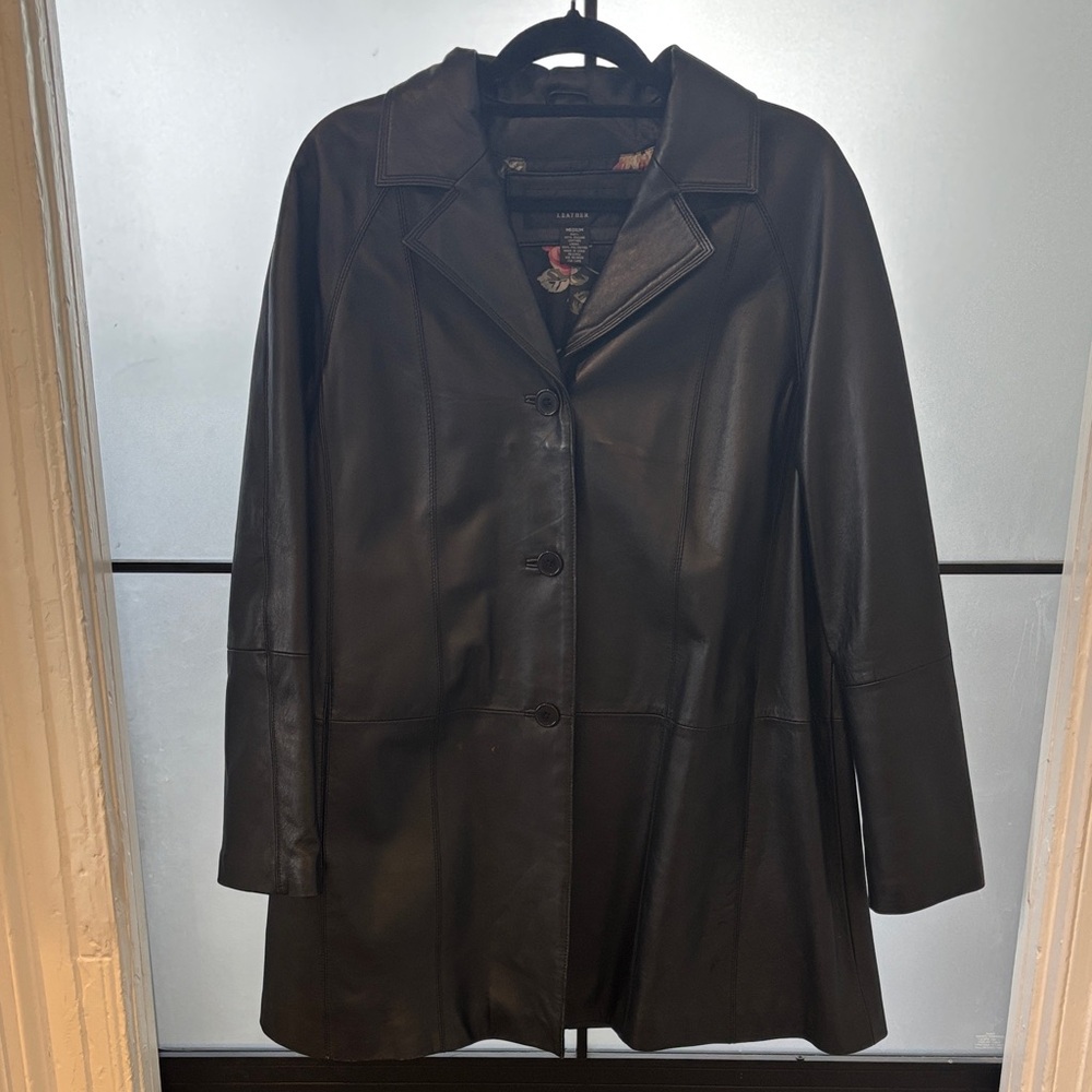 Black Leather Button-Front Women’s Jacket